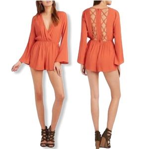 NWT Charlotte Russe Lattice Bell Sleeve Romper S